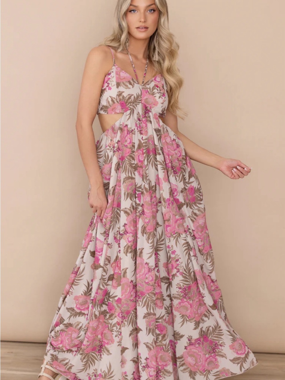 Joyfolie Pink Mari Floral Pink Cutout Maxi Dress WOW!!!